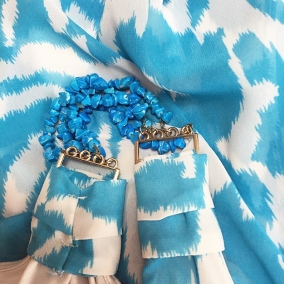 LE Chateau Flowy Chiffon One Shoulder Blouse with simulated turquoise stone - Picture 7 of 12